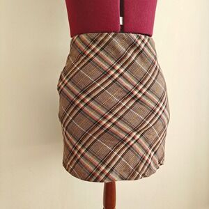 Princess Polly Brown Plaid O-Ring Zipper Mini Skirt Womens Size 2 US High Waist